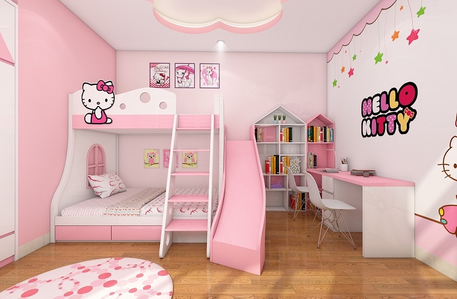 Giường ngủ Hello Kitty 2 tầng là lựa chọn hoàn hảo dành cho các gia đình có 2 bé gái cùng sinh hoạt trong một phòng ngủ. Với thiết kế nhỏ gọn, mẫu giường tầng này sẽ giúp tiết kiệm tối đa diện tích cho căn phòng, giúp các bé có thêm nhiều không gian cho việc học tập và vui chơi giải trí hơn.