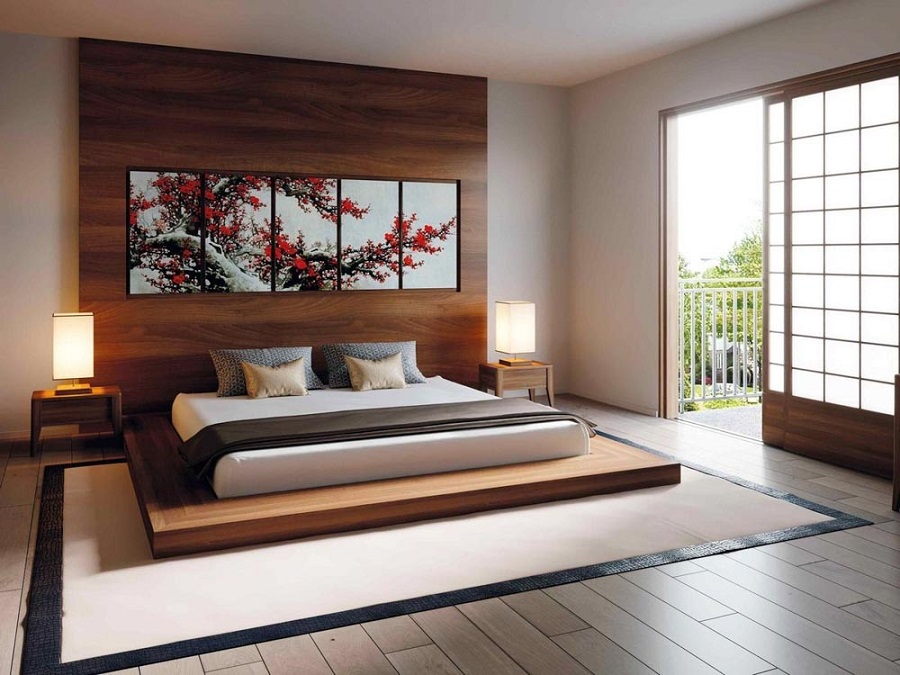 Giường ngủ mang phong cách Nhật Bản thường có kích thước thấp và nằm sát dưới mặt sàn.