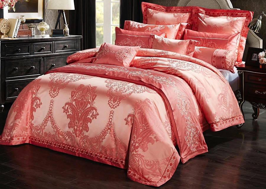Bộ chăn ga gối Noble 06 với màu hồng phấn sang trọng dành cho phòng ngủ phong cách cổ điển